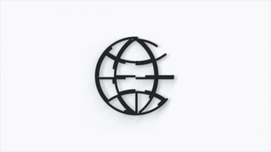 Dünyanın 3 boyutlu animasyon simgesi. Düz gri gezegen sembolü. Ağ, ağ, internet, ekoloji kavramı.