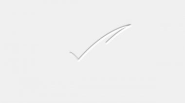 Beyaz arkaplanda Neomorfizm simge canlandırmasını işaretle. 4k video içinde başarı, doğru seçim simgesi canlandırması.