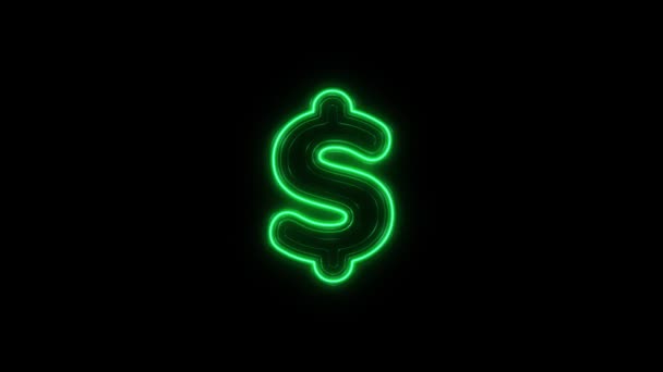 4K néon vert clair Dollar Symbole Animation sur fond noir — Video