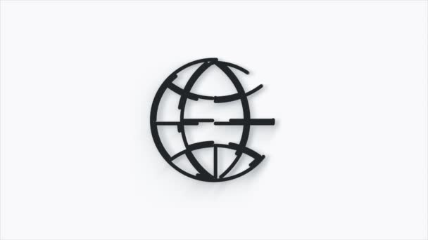 Icono animado 3d de globo. Plano símbolo gris del planeta. Concepto de red, web, internet, ecología. — Vídeos de Stock