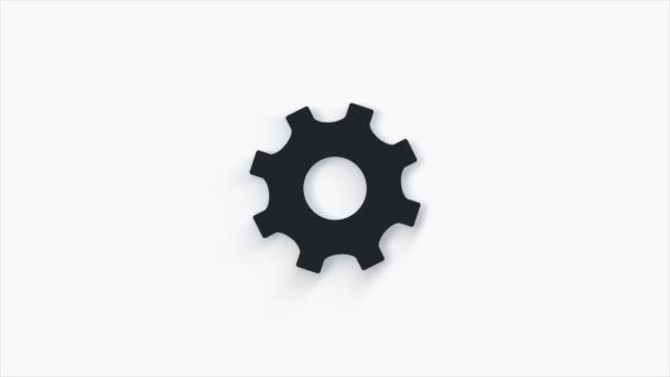 Black gear wheel 3d icon on white background. 4k — Stock Video