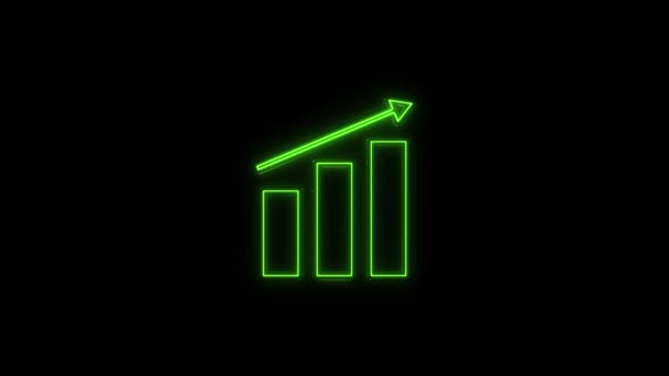 Arkasında siyah bir ok olan bir iş diyagramı. Parlayan neon hattı. Finansal büyüme. Gelirler artıyor. — Stok video