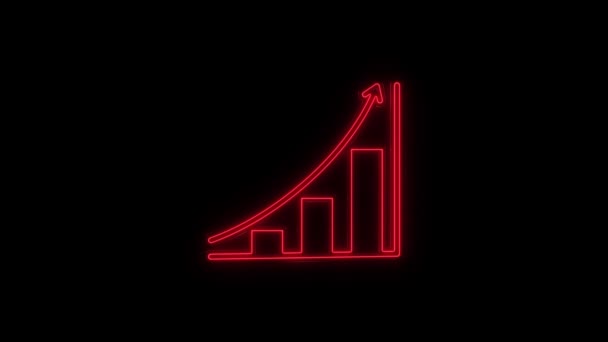 黒い背景に矢印付きのビジネス図。ネオンラインを輝く。財政成長。収益の増加. — ストック動画