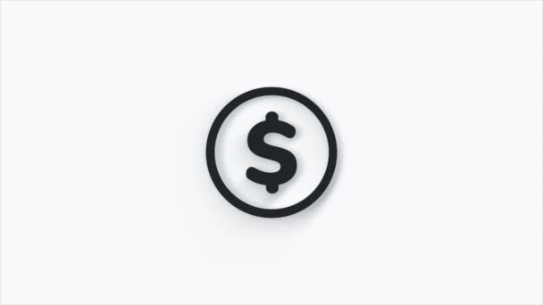 Dólar símbolo 3d icono aislado sobre fondo blanco. Vídeo 4k — Vídeo de stock