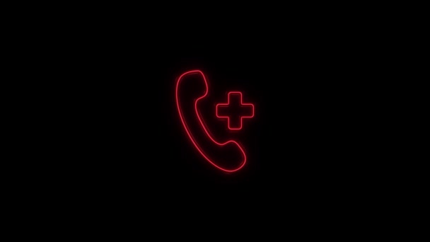 Glowing neon line Call medical icon isolated on black background. 4K — Stockvideo