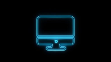 Parlayan neon hattı Bilgisayar monitörü simgesi siyah arkaplanda izole edildi. Elektronik cihaz. Ön görünüm.