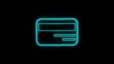 Parlayan neon hattı kredi kartı simgesi siyah arkaplanda izole edildi. Çevrimiçi ödeme. Nakit çekilmesi. Finansal operasyonlar. Alışveriş tabelası.