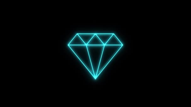 Glödande neon linje Diamond ikon isolerad på svart bakgrund. Smyckessymbol. Gem sten. 4K — Stockvideo