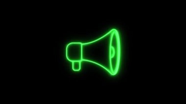 Parlayan neon hattı Megafon simgesi siyah arkaplanda izole edildi. Sözcü işareti. 4K