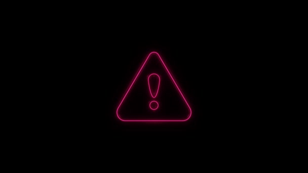 Glowing neon line Exclamation mark in triangle icon isolated on black background. Hazard warning sign, careful, attention, danger warning important sign. 4K — Stock Video