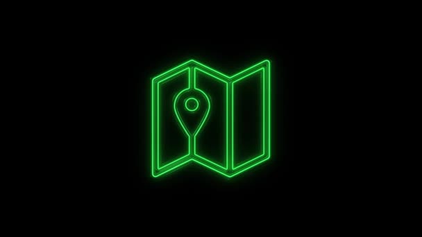 Glowing neon line Folded map with location marker icon isolated on black background. 4K — Stockvideo