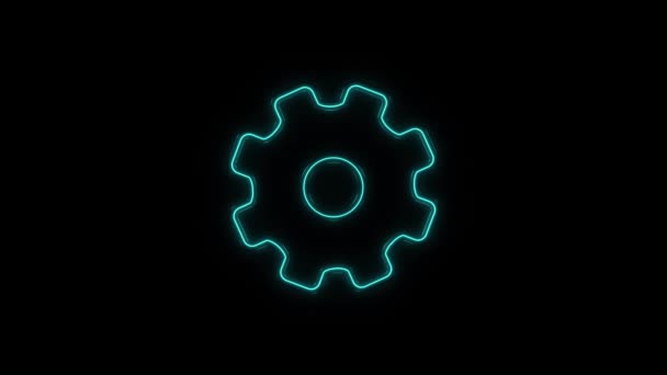 Glowing neon line Gear icon isolated on black background. Cogwheel gear settings sign. Cog symbol. 4K — Stockvideo