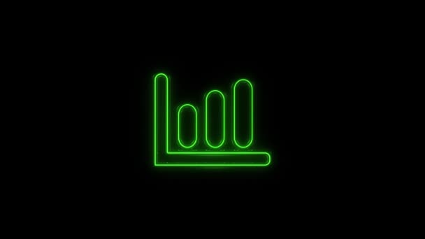 Glowing neon line graph chart icon isolated on black background. — Stock Video