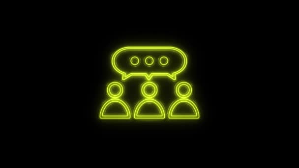 Glowing neon line Group Chat. People group with bubble speeche on black background. — Stock Video