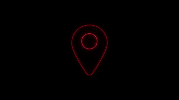 Leuchtende Leuchtschrift Location icon isoliert auf schwarzem Hintergrund. Welt- oder Erdzeichen. — Stockvideo