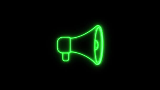 Leuchtendes Neonzeilen-Megafon-Symbol isoliert auf schwarzem Hintergrund. Lautsprecherzeichen. 4K — Stockvideo