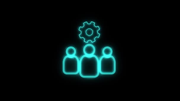 Glowing neon line outsourcing concept icon isolated on black background. Cooperation sign. Idea of teamwork and investment. 4K — Stockvideo