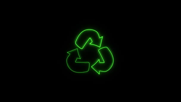 Zářící neonová čára Recyklujte animaci ikon. Šipky na černém pozadí. 4k — Stock video