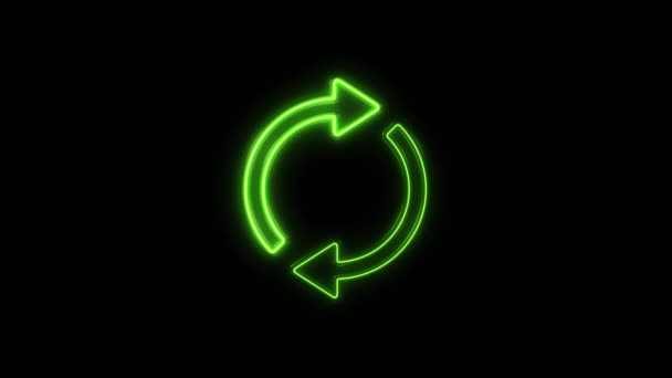 Leuchtende Neon-Linie Recycle-Symbol Symbol isoliert auf schwarzem Hintergrund. Kreisförmiges Pfeilsymbol. 4K — Stockvideo