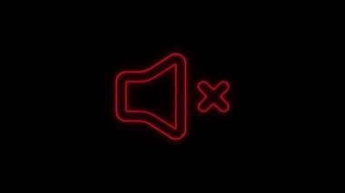 Parlayan neon hattı Hoparlör sessiz simgesi siyah arkaplanda izole edildi. Ses simgesi yok. Ses Kapalı sembolü. 4K