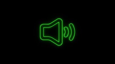 Parlayan neon hattı Hoparlör sesi - ses sembolü, medya müzik simgesi siyah arkaplanda izole. 4K