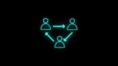 Parlayan neon hattı kullanıcı grubu simgesi siyah arkaplanda izole edildi. Bir grup insan ikonu. Oklarla bağlantılı insanlar. Takım çalışması kavramı. 4k
