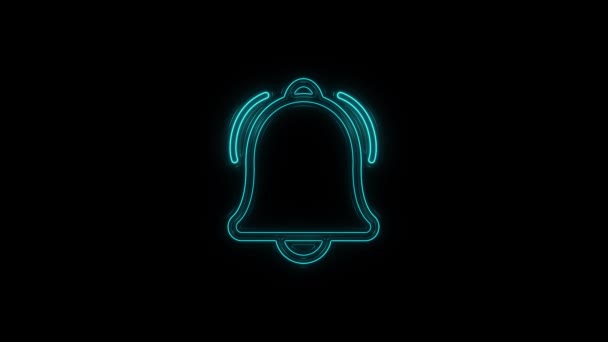 Glowing neon line Ringing bell icon isolated on black background. Alarm symbol, service bell, handbell sign, notification symbol. 4K — Stockvideo