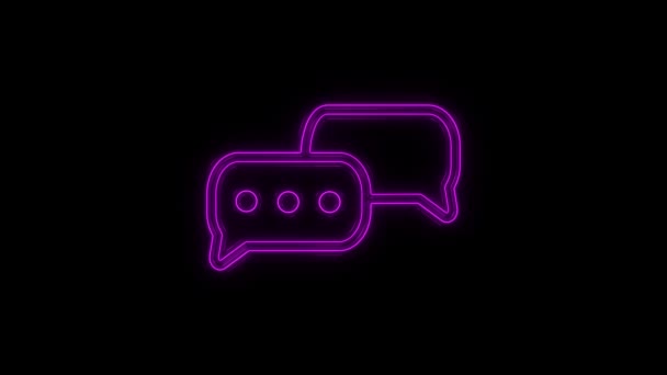 Glowing neon line Speech bubble chat icon isolated on black background. Message icon. Communication or comment chat symbol. 4K — Stockvideo