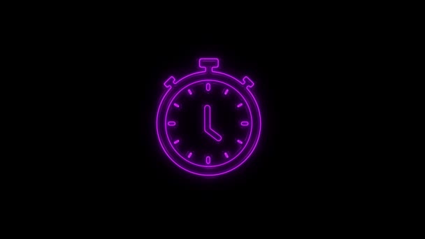 Glowing neon line Stopwatch icon isolated on black background. Time timer sign. Chronometer sign. 4K — Stockvideo