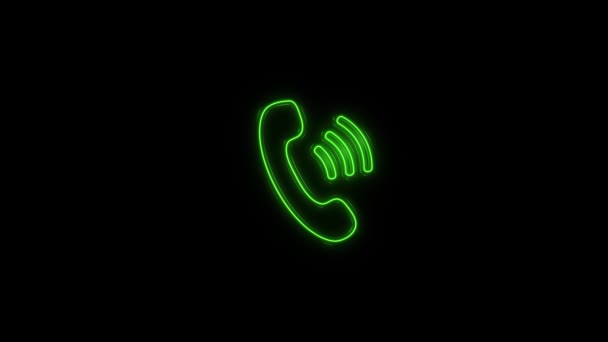 Leuchtendes Neon-Line-Telefonhörer-Symbol isoliert auf schwarzem Hintergrund. Telefonzeichen. 4K — Stockvideo