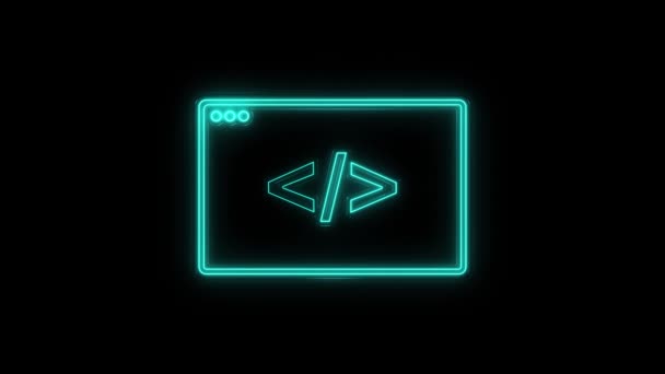 Świecąca neonowa linia Projektowanie stron internetowych i ikona deweloperska na czarnym tle. 4K — Wideo stockowe