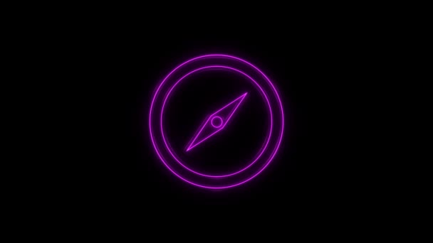 Glödande neon linje Vind ros ikon isolerad på svart bakgrund. Kompassikon för resor. Navigationsdesign. 4K — Stockvideo