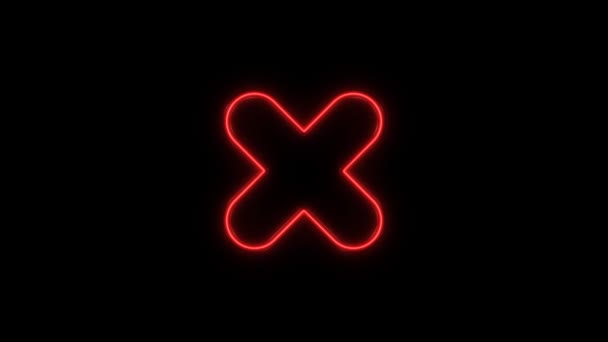 Neonowy znak krzyża, symbol x. Niewłaściwa koncepcja błędu ze świecącym, neonowym światłem. — Wideo stockowe