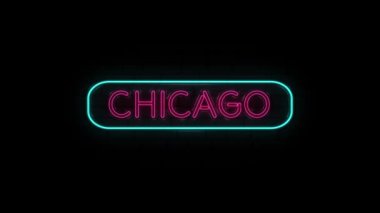 Siyah Arkaplan 'da ChICAGO adlı şehrin neon metni. 4k