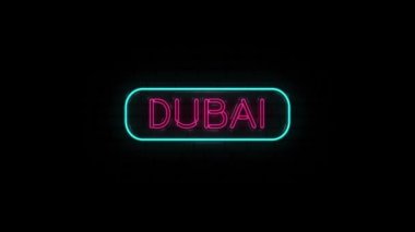 Siyah Arkaplan 'da DUBAI isminin Neon metni. 4k