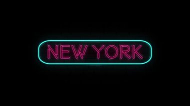 Siyah Arkaplanda New York şehrinin Neon metni. 4k