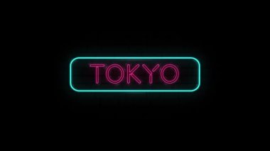 Siyah Arkaplan 'da TOKYO adlı şehrin neon metni. 4k