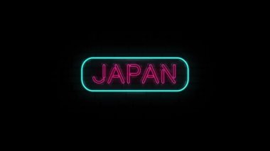 Siyah Arkaplan 'da Japon isimli bir ülkenin neon metni. 4k