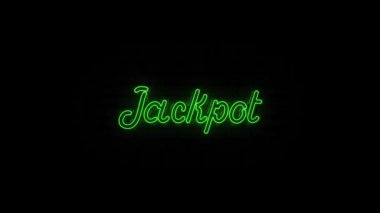 Kara Arkaplan 'daki Jackpot' un Neon metni. 4k