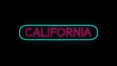 Siyah Arkaplan 'da eyalet adı CALIFORNIA olan neon metin. 4k