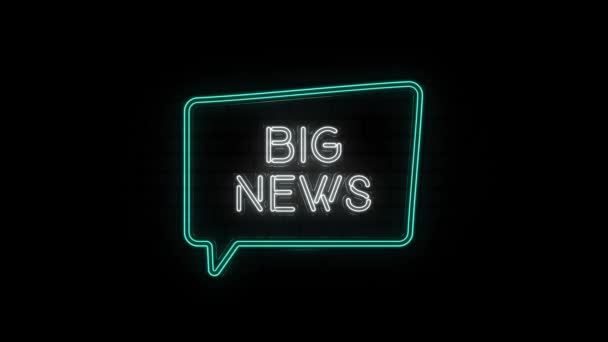 Neon text of Big News з промовою бульбашки на Black Background. 4k — стокове відео