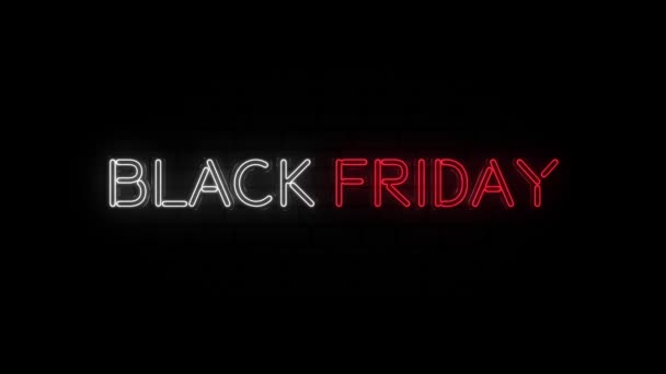 Testo al neon del Black Friday su sfondo nero. Banner di vendita. 4k — Video Stock
