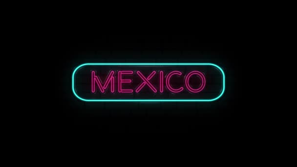 Siyah Arkaplanda, ülke adı MEXICO olan neon metin. 4k — Stok video