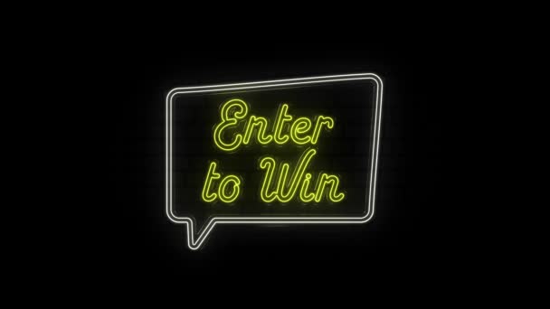 Neon text of Enter to Win з промовою на Black Background. Нічний неон. 4k — стокове відео