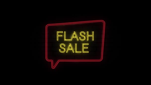 Neon Text von Flash Sale mit Blasenrede auf schwarzem Hintergrund. 4k — Stockvideo