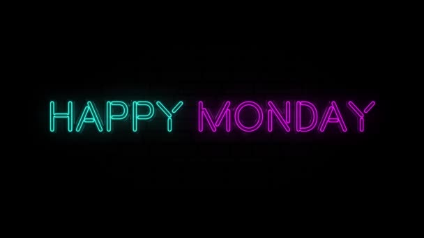 Neon text of Happy Monday on Black Background (англійською). 4k — стокове відео