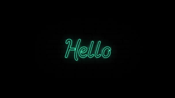 Siyah Arkaplan 'da Hello' nun Neon metni. 4k — Stok video