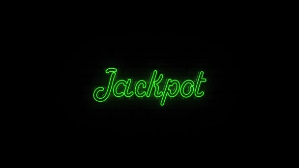 Neon-Text von Jackpot auf schwarzem Hintergrund. 4k — Stockvideo
