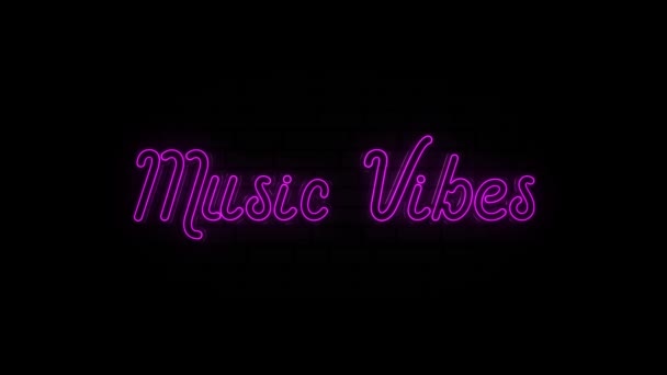 Neon Text von Music Vibes auf schwarzem Hintergrund. 4k — Stockvideo