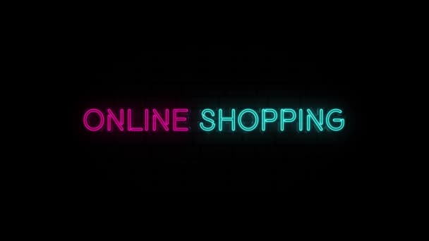 Neon text of Online Shopping on Black Background. 4k — Stockvideo